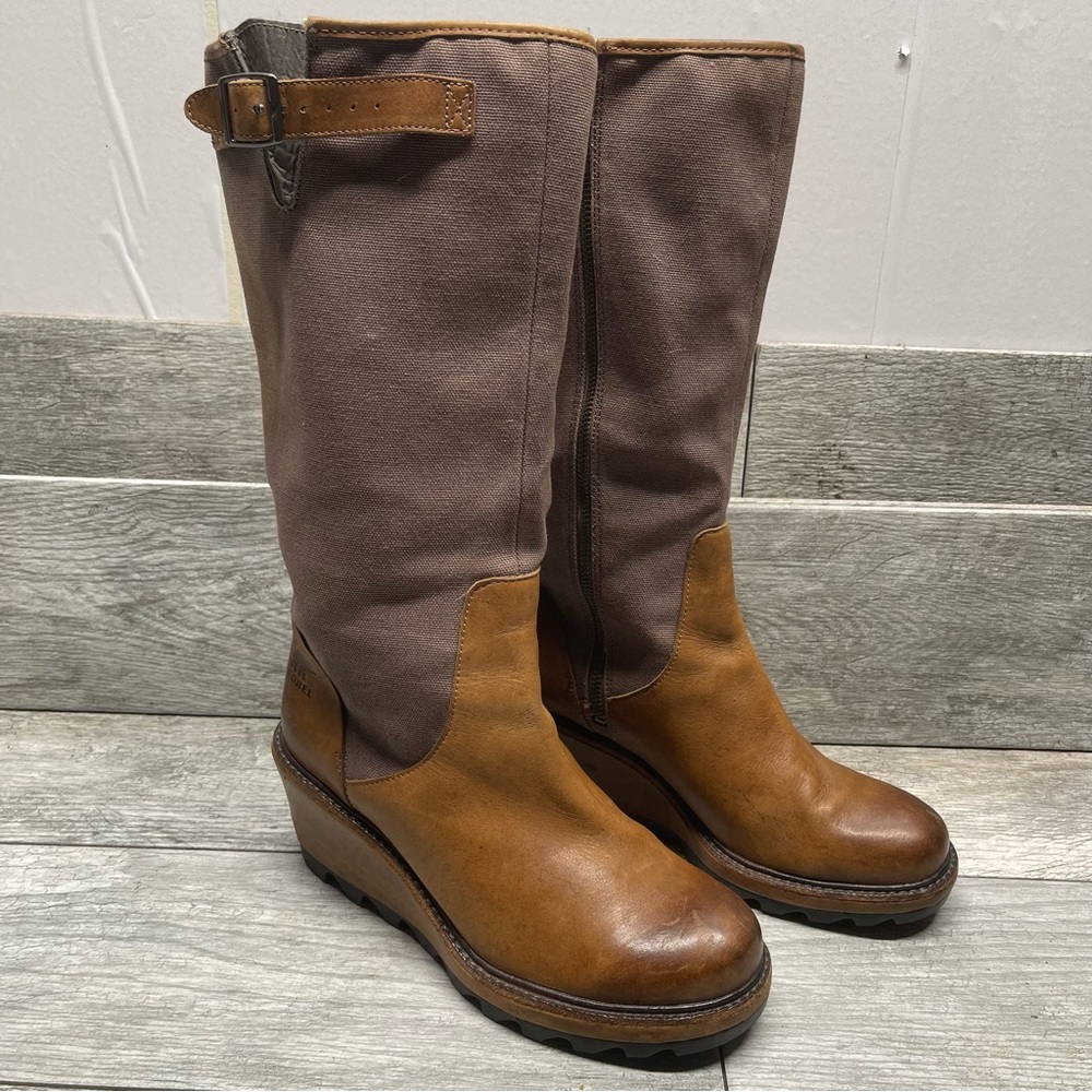 Sorel Cool Canvas Wedge Boots NL1720 Womens Brown